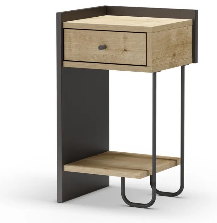 Comodino in rovere nero/naturale con ripiani Mercure - Marckeric