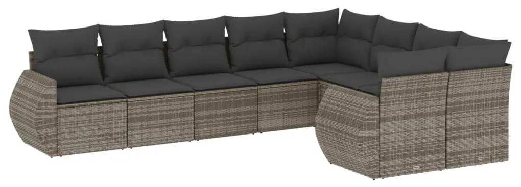 Set Divano da Giardino 9 pz con Cuscini Grigio in Polyrattan