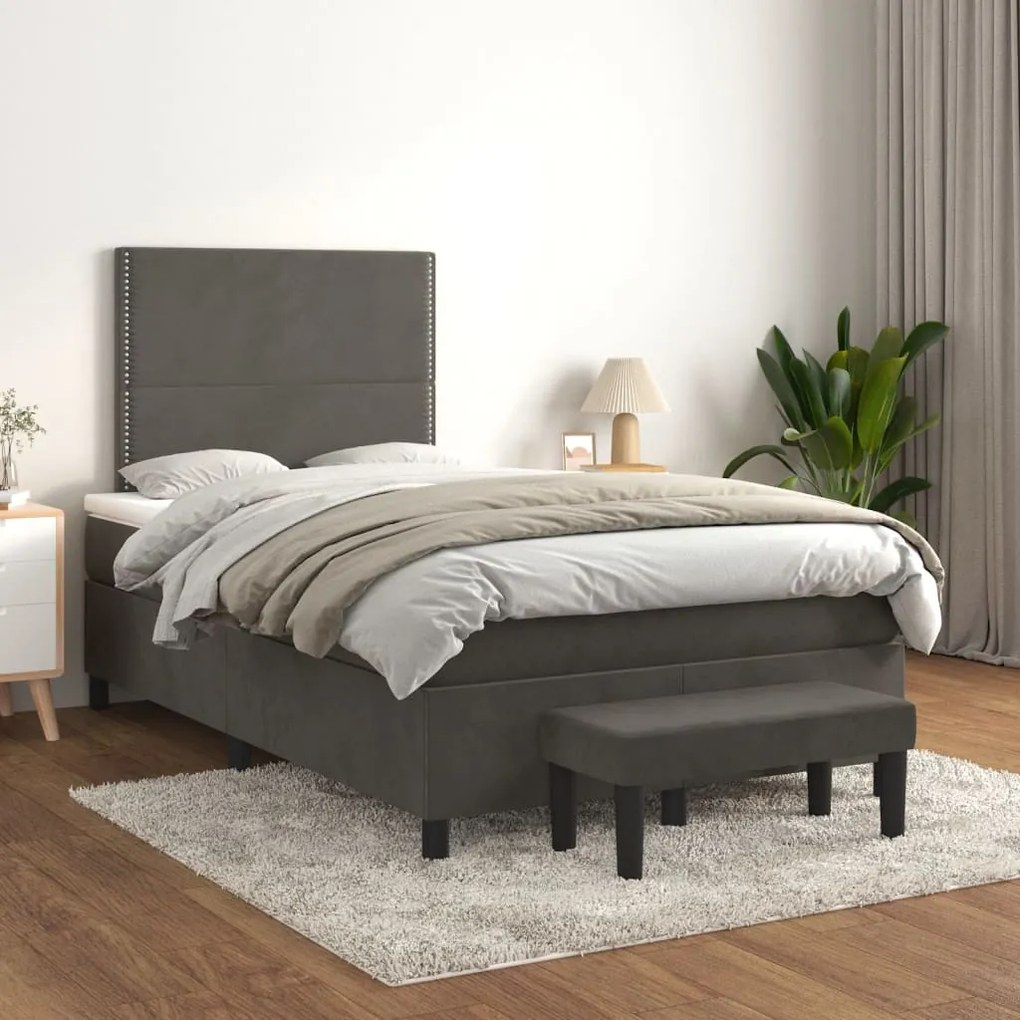 Giroletto A Molle Con Materasso Grigio Scuro 120x200 Cm Velluto /