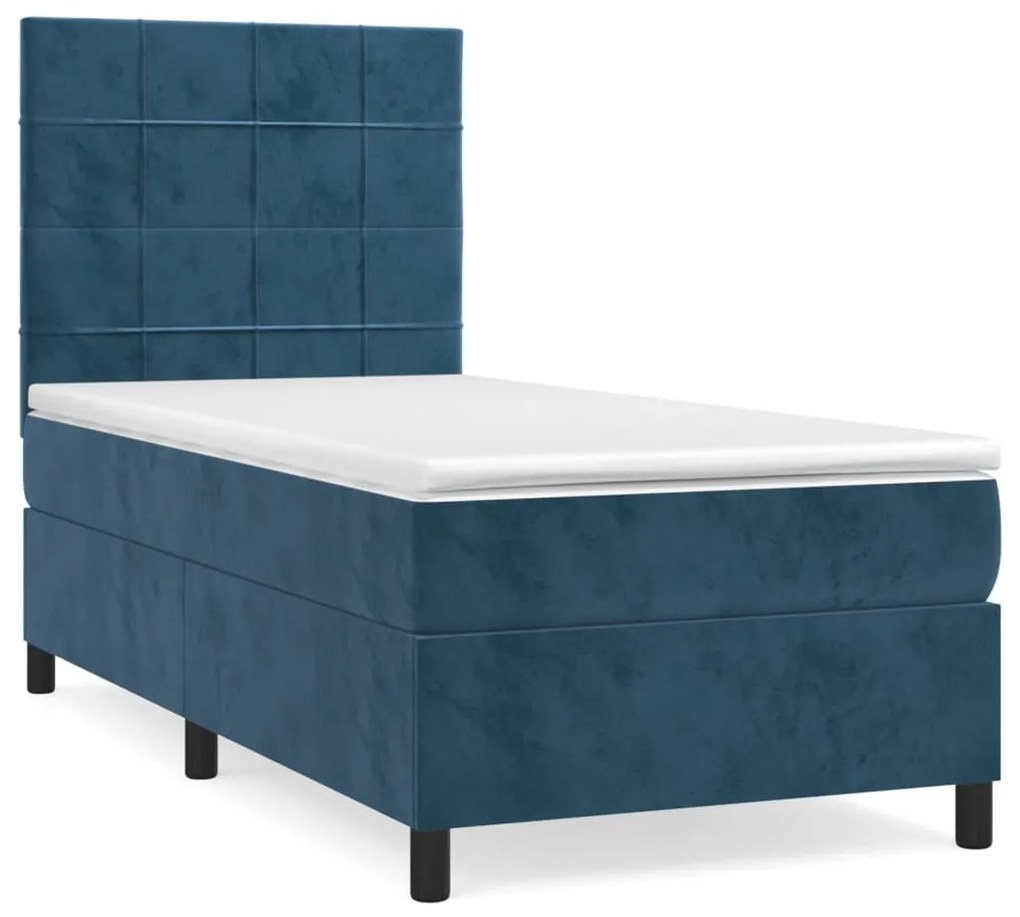 Giroletto a molle con materasso blu scuro 90x190 cm in velluto