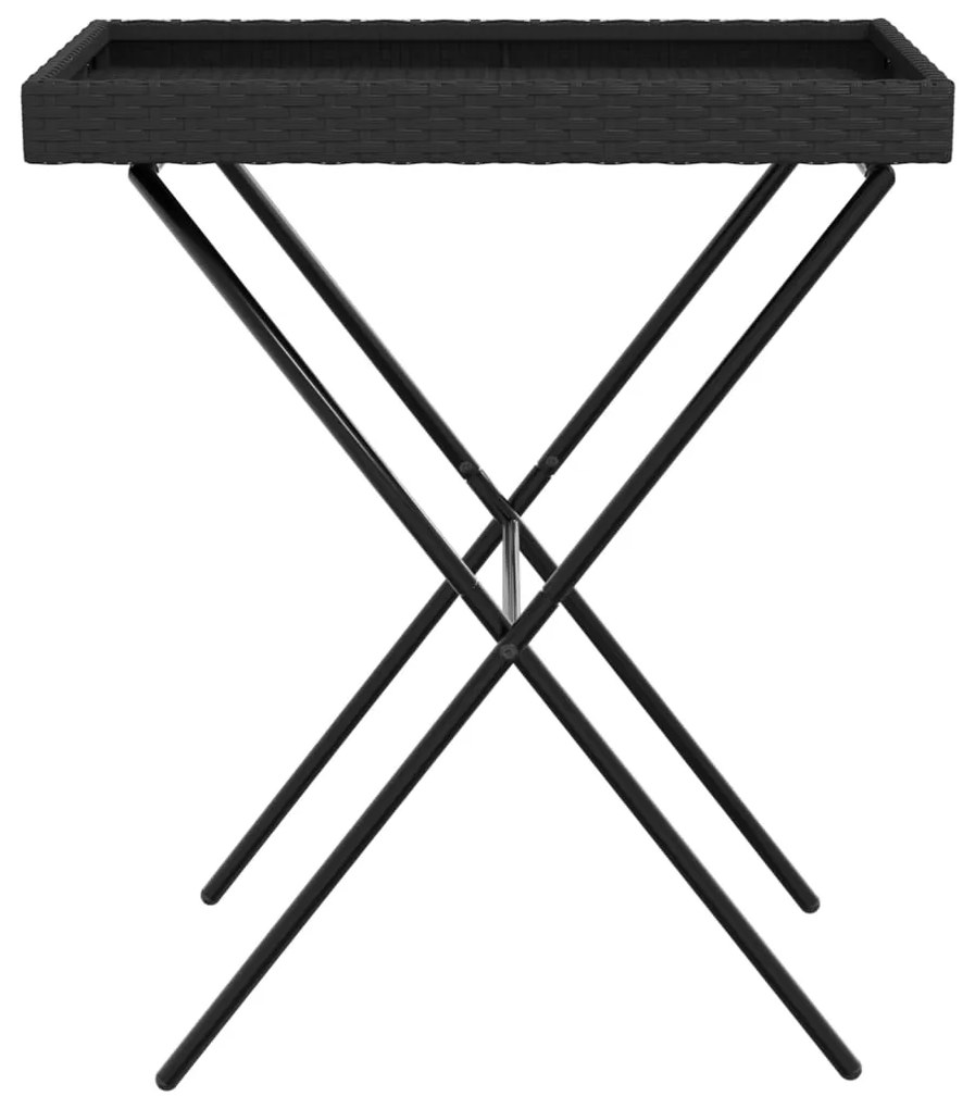 Tavolino vassoio pieghevole nero 65x40x75 cm in polyrattan