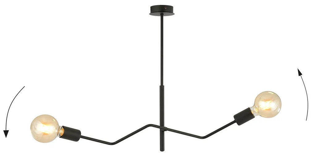 Sospensione Industrial 2 Luci Febe In Acciaio Nero E Bracci Regolabili