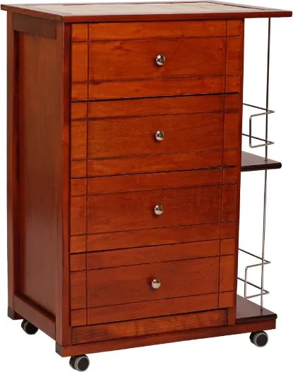 Carrello da cucina GIADA con 4 cassetti e portabottiglie Ciliegio