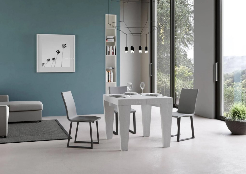 Tavolo allungabile Spimbo in diverse dimensioni e finiture, Bianco Frassino / 90x90/246 cm