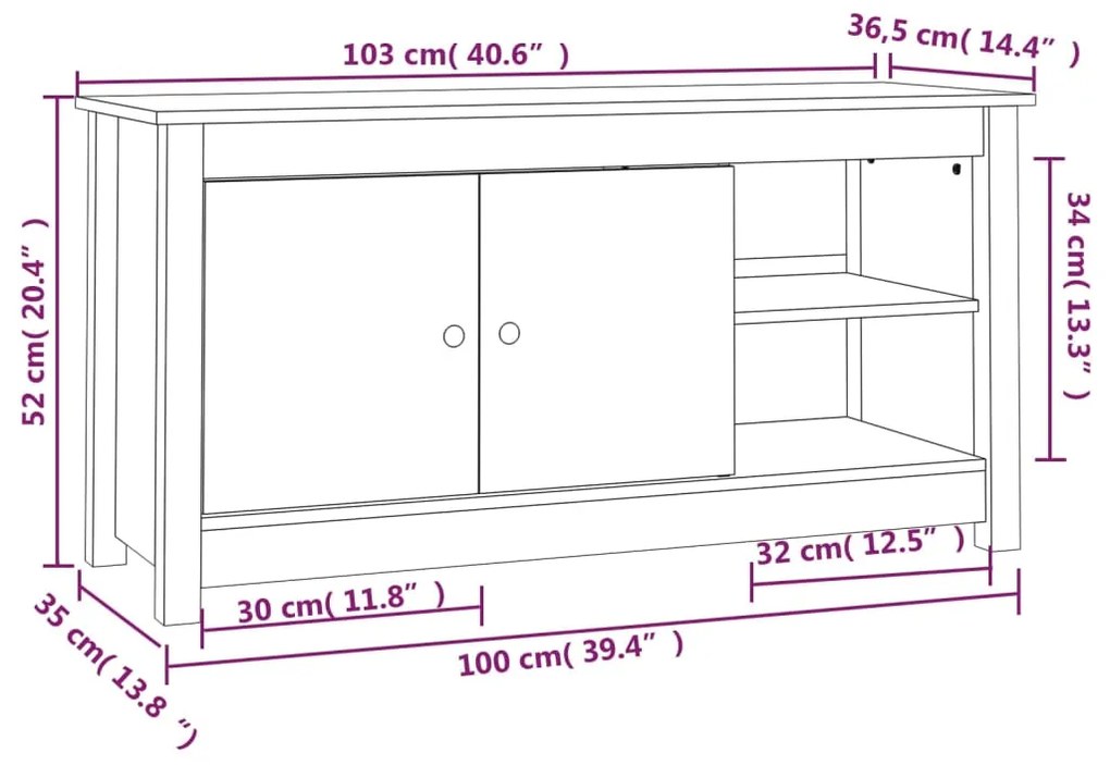 Mobile Porta TV Grigio 103x36,5x52 cm in Legno Massello di Pino