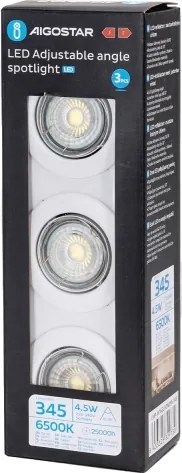 Aigostar - Set di 3 faretti LED da incasso, attacco 1x GU10, 4,5W, 230V, 6500K, bianco