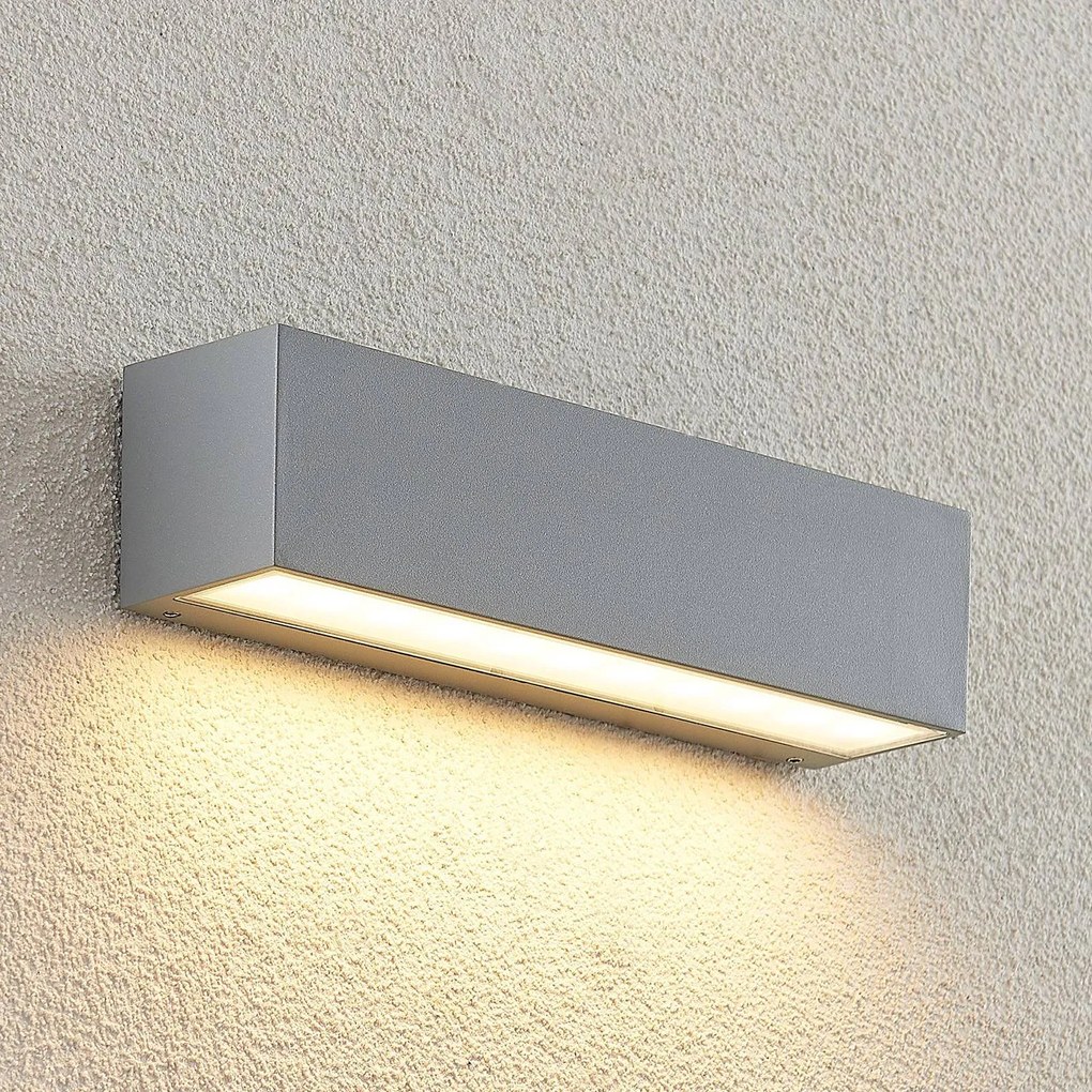 Lucande Applique da esterno Lengo, 25 cm, argento, 1 luce, alluminio