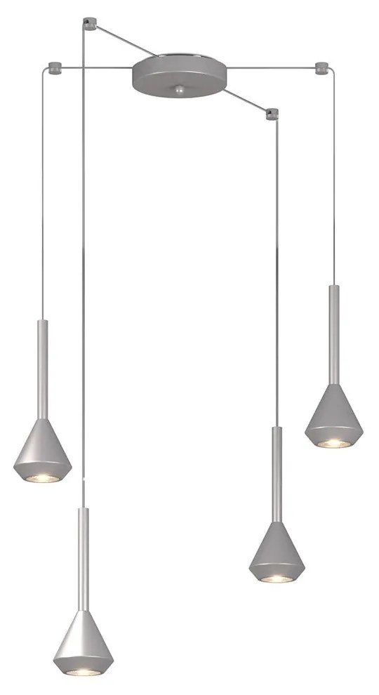 Lampadario Moderno Aygo Metallo Color Alluminio 4 Luci Gu10