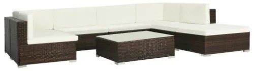 Set Divani da Giardino 8 pz con Cuscini in Polyrattan Marrone