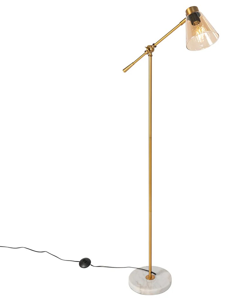 Lampada da terra Art Déco bronzo con marmo e vetro ambrato - Nina