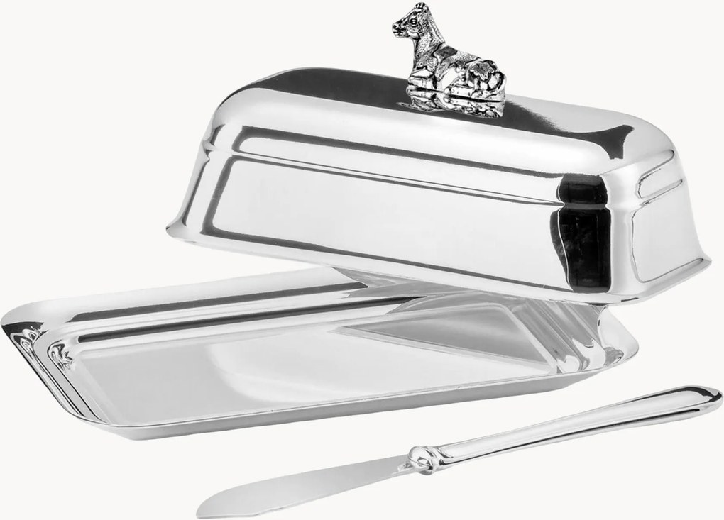 Burriera placcata argento con coltello Cow