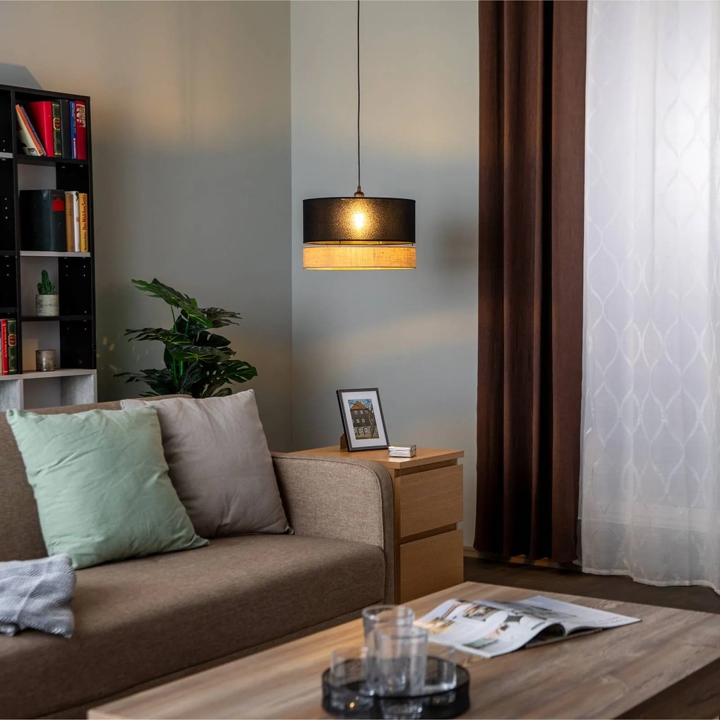 Euluna Levo lampada a sospensione, Ø 40 cm, juta/nero