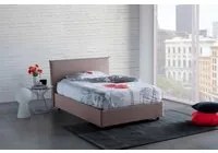 Letto piazza e mezza Asmara, Letto contenitore con rivestimento in tessuto, Made in Italy, Apertura frontale, con materasso cm 120x190 incluso, Tortora