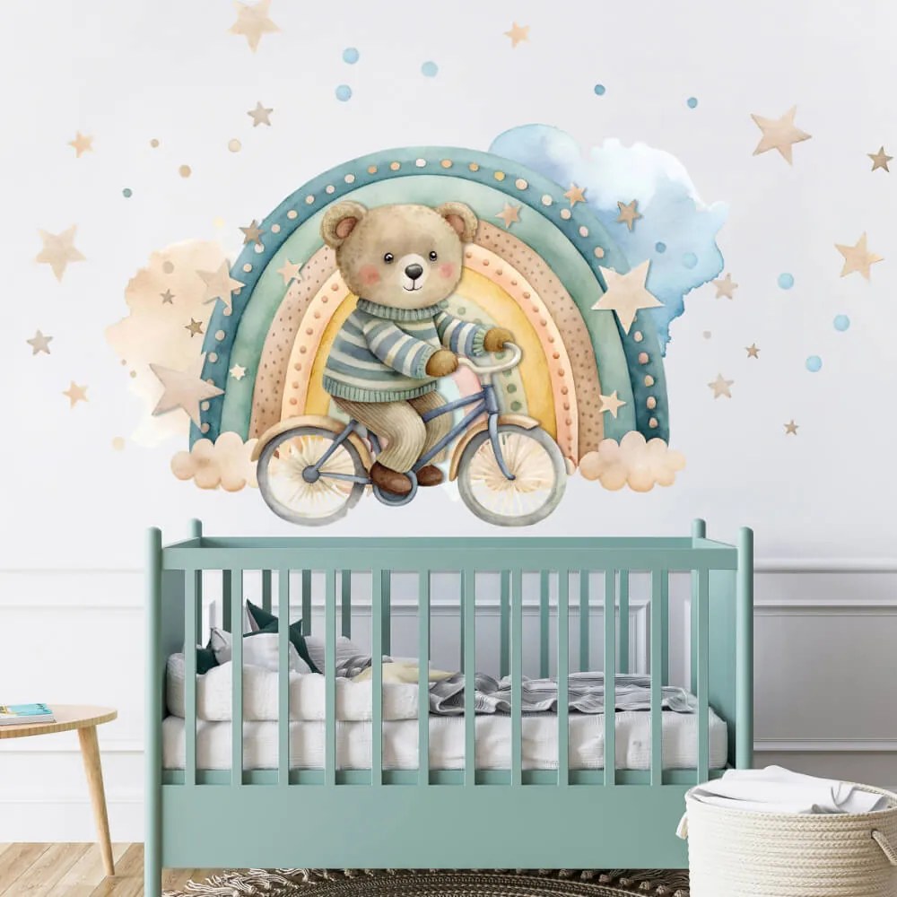 Adesivo murale per bambini - Orso in bicicletta | Inspio