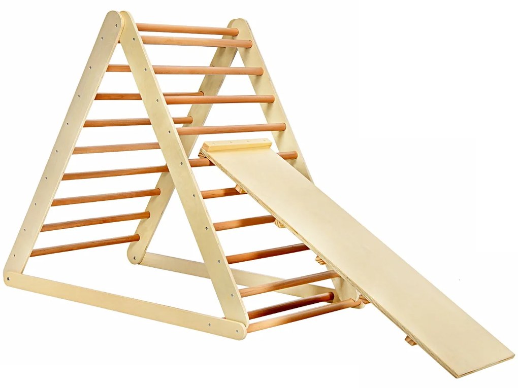 Costway Scala di legno triangolare per arrampicarsi, Scala triangolare pieghevole con rampa Naturale
