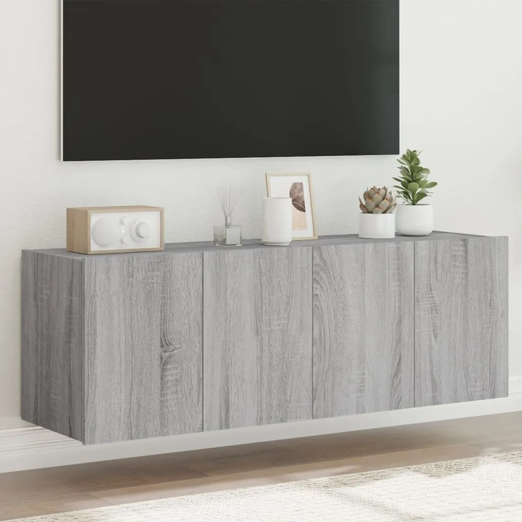 Mobili Tv A Parete Con Luci Led 2pz Grigio Sonoma 60x35x41 Cm /
