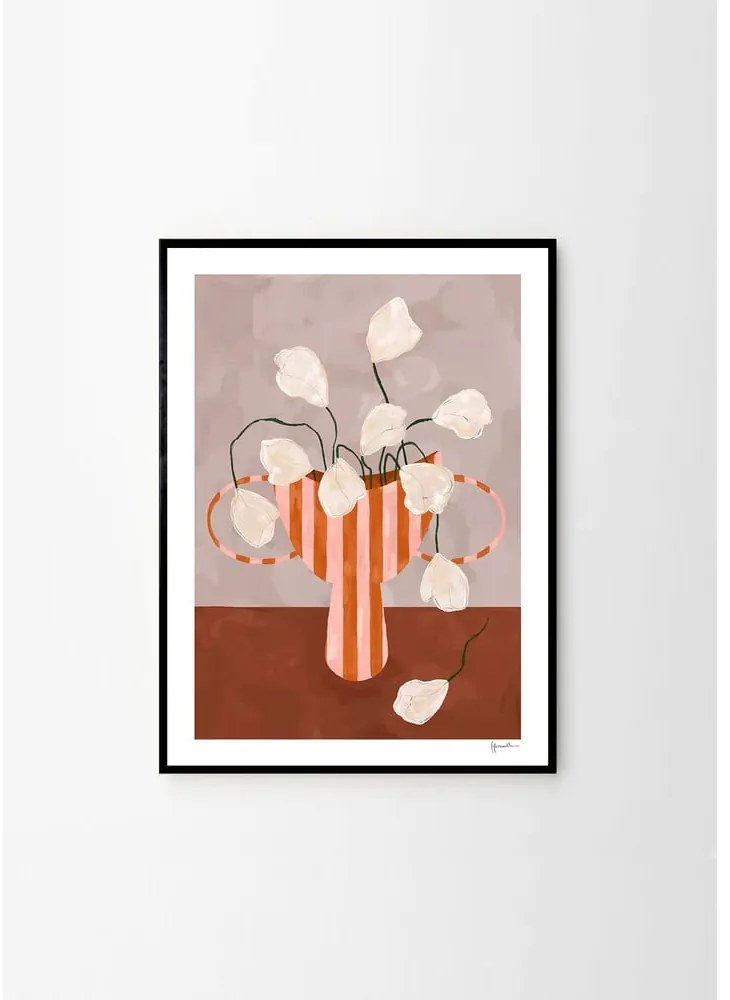 Poster 30x40 cm White Flowers in Striped Vase – Frankie Penwill – The Poster Club