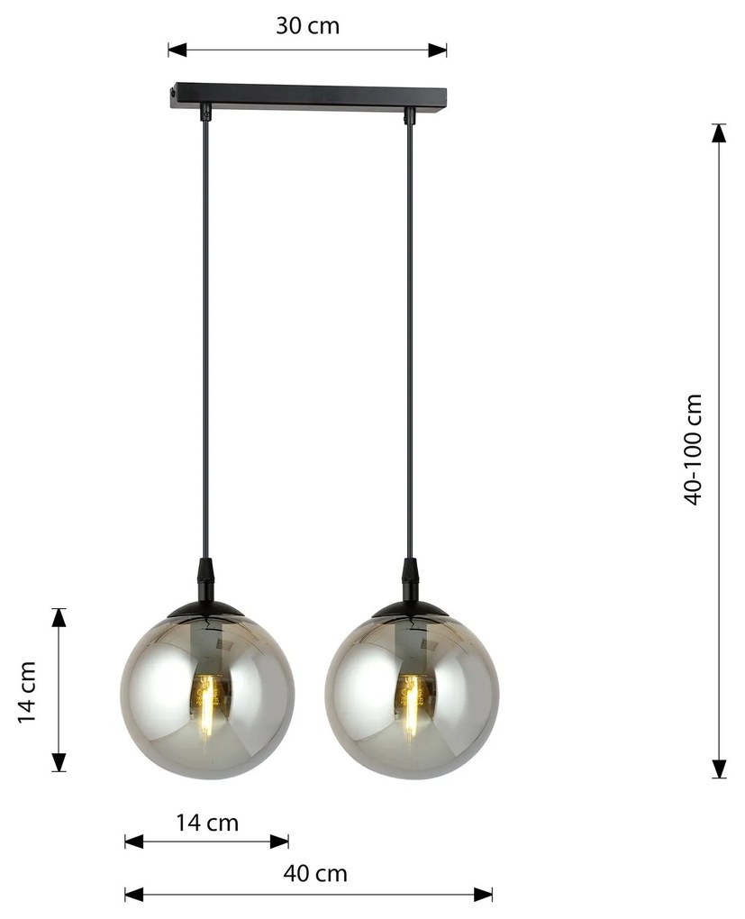 Sospensione Moderna 2 Luci Cosmo In Acciaio Nero E Sfere In Vetro Fumè