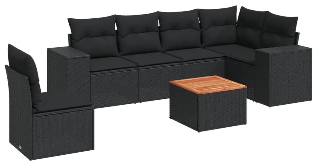 Set divani da giardino con cuscini 7pz nero polyrattan