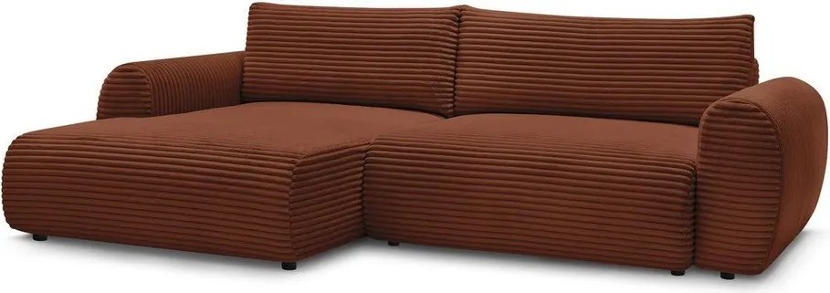 Divano angolare color mattone allungabile (con penisola a sinistra) con rivestimento in velluto a coste Lucien – Bobochic Paris