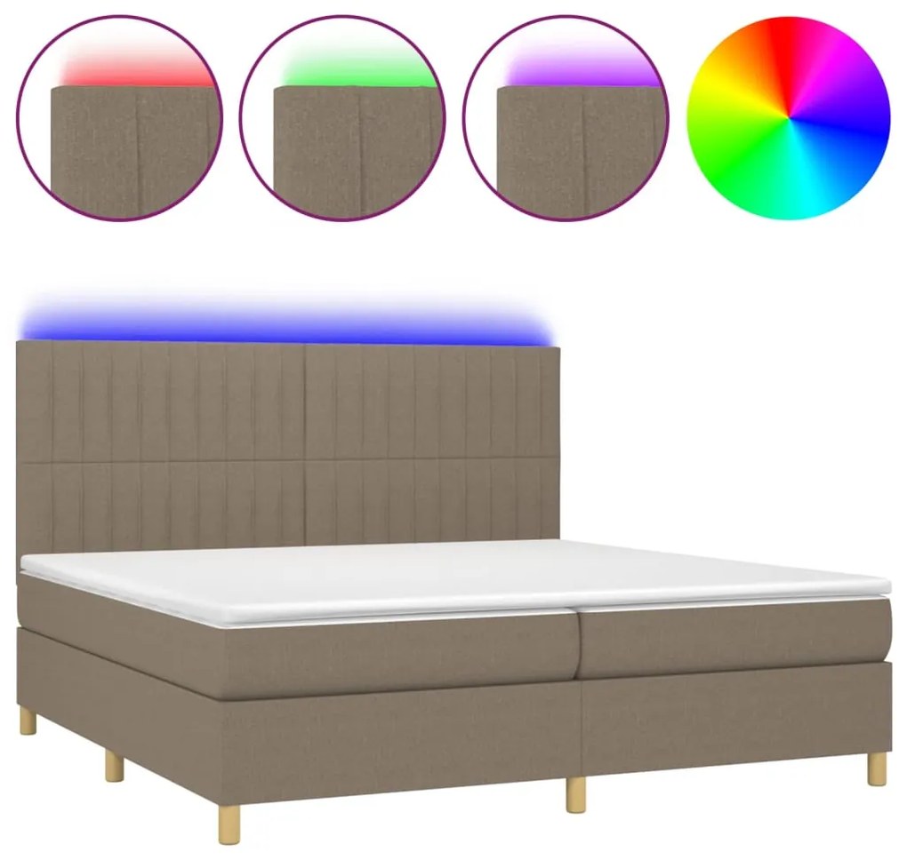 Letto a molle materasso e led tortora 200x200cm in tessuto