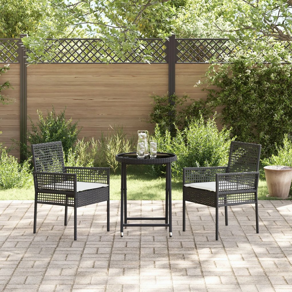 Set bistro da giardino 3 pezzi con cuscini rattan nero