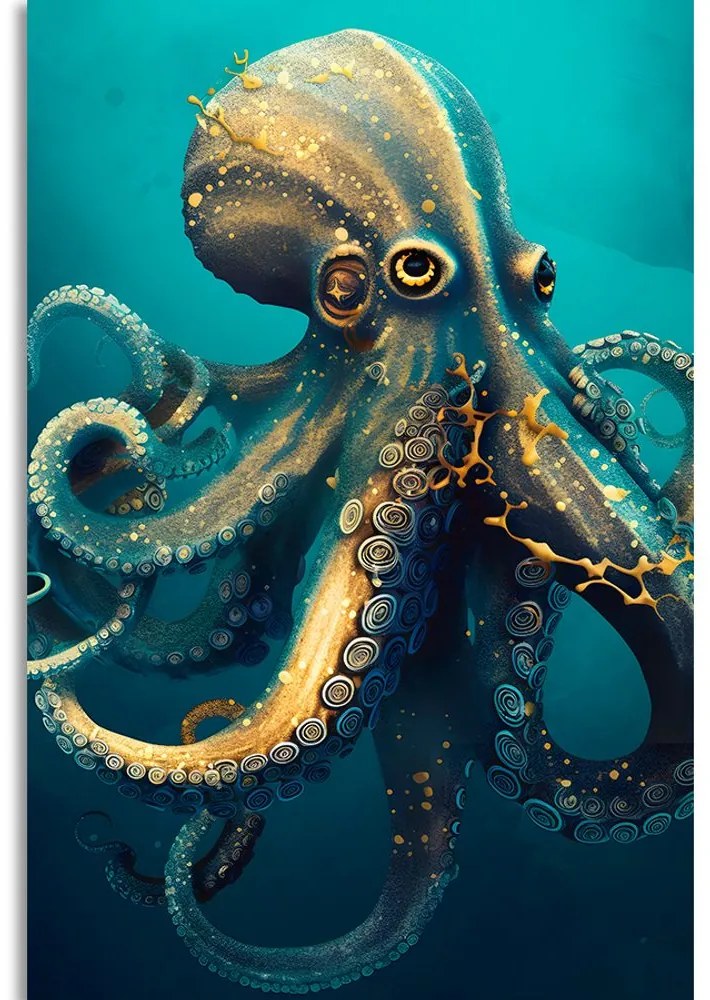 Stampa su tela – Polpo blu-oro