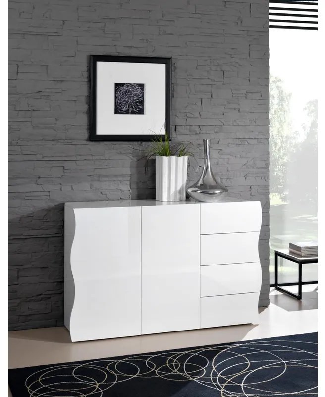 Mobile credenza ONDA L 120 x H 81 P 40 cm bianco lucido