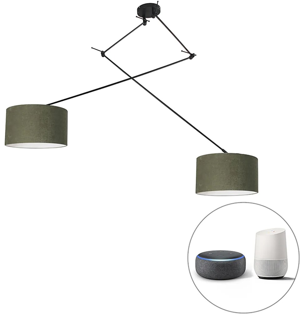 Lampada a sospensione intelligente nera con paralume 35 cm verde incl. 2 WiFi A60 - Blitz