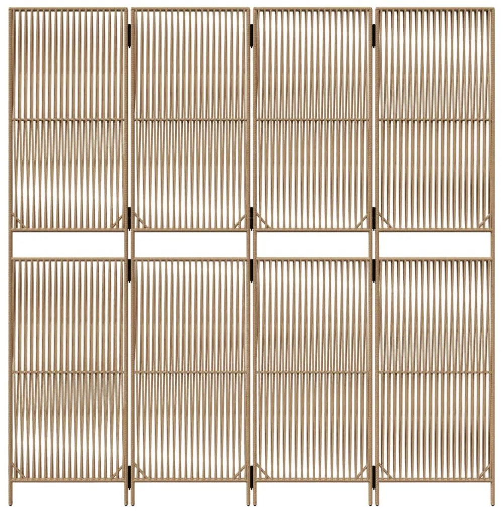 Divisorio per ambienti a 4 pannelli beige in polyrattan