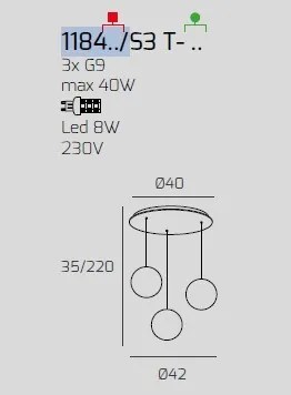 Sospensione ottone satinato 3 luci tonda vetri tr + 2x bf 1184os-s3...