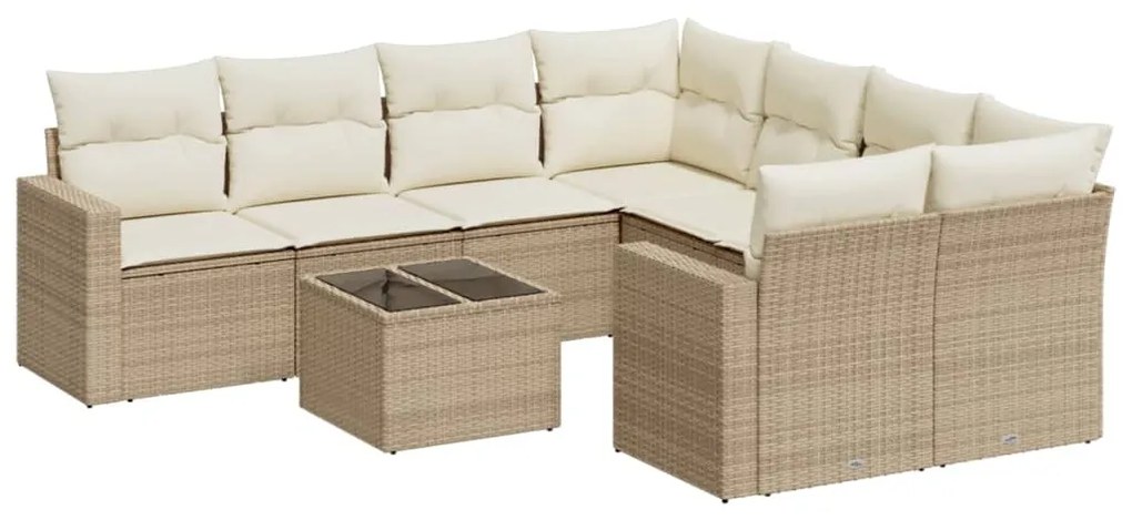 Set divano da giardino 9 pz con cuscini beige in polyrattan