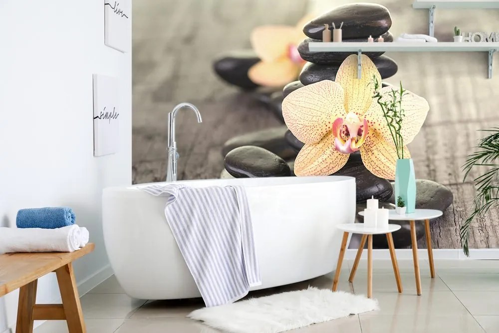 Carta da parati – Orchidee e pietre Zen
