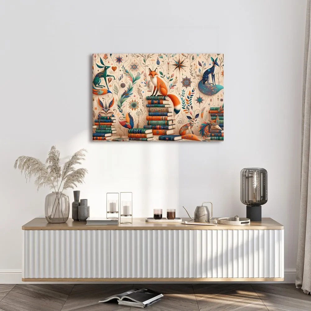 Quadro su tela – Volpi in biblioteca