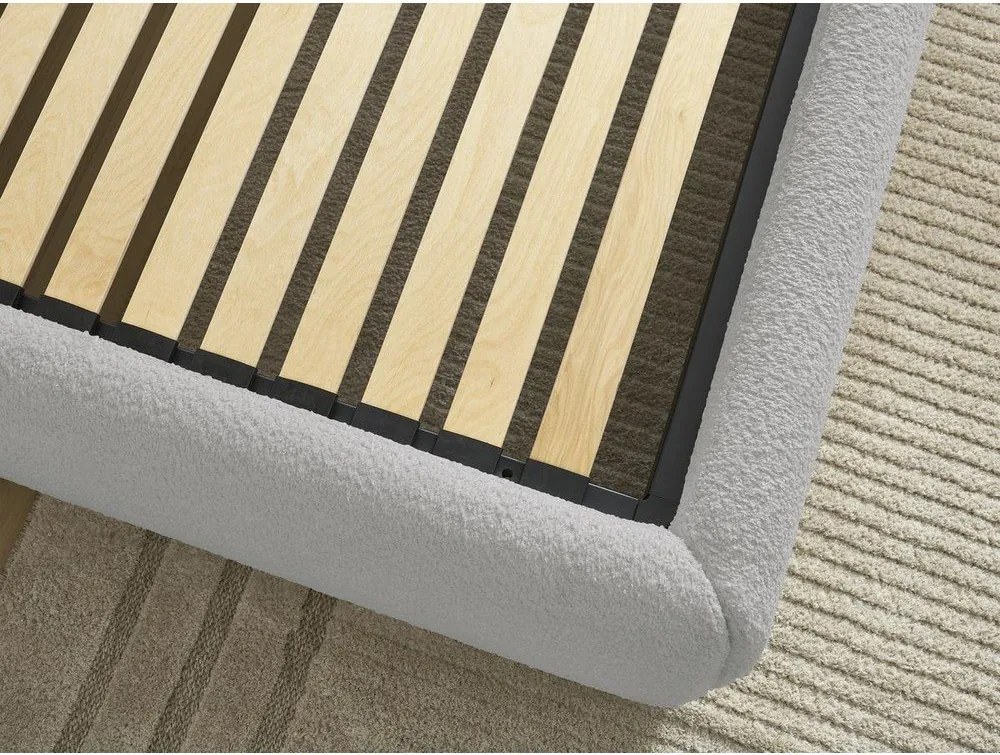 Letto matrimoniale imbottito grigio chiaro con contenitore/senza testiera con rete inclusa 160x200 cm Inera – Bobochic Paris