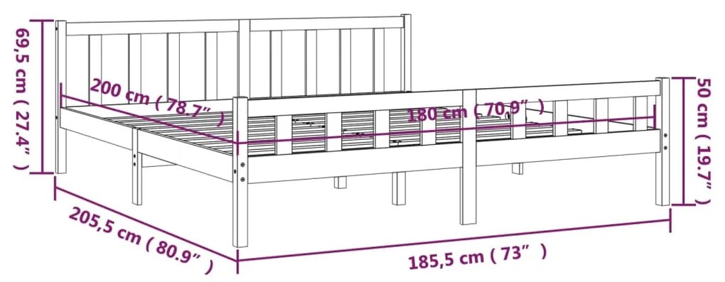 Giroletto Grigio in Legno Massello 180x200 cm Super King