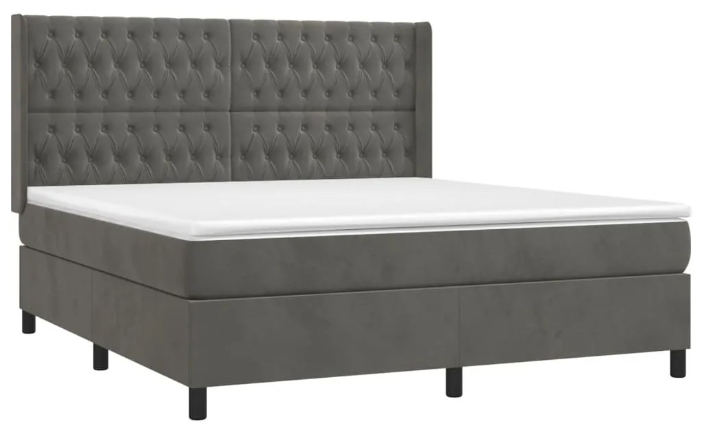 Letto a molle con materasso e led grigio scuro 180x200 cm