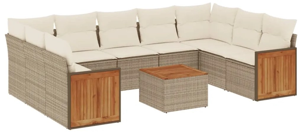 Set divano da giardino 10 pz con cuscini beige in polyrattan