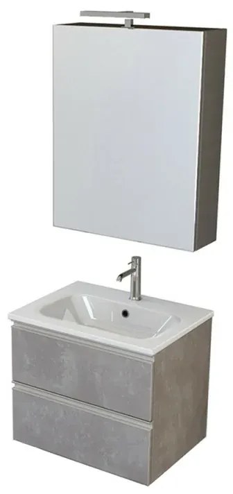 Mobile bagno sospeso 60 cm Master grigio cemento con specchio contenitore