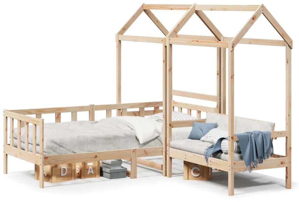 Set Dormeuse E Panca Con Tetto 90x200cm Legno Massello Di Pino /
