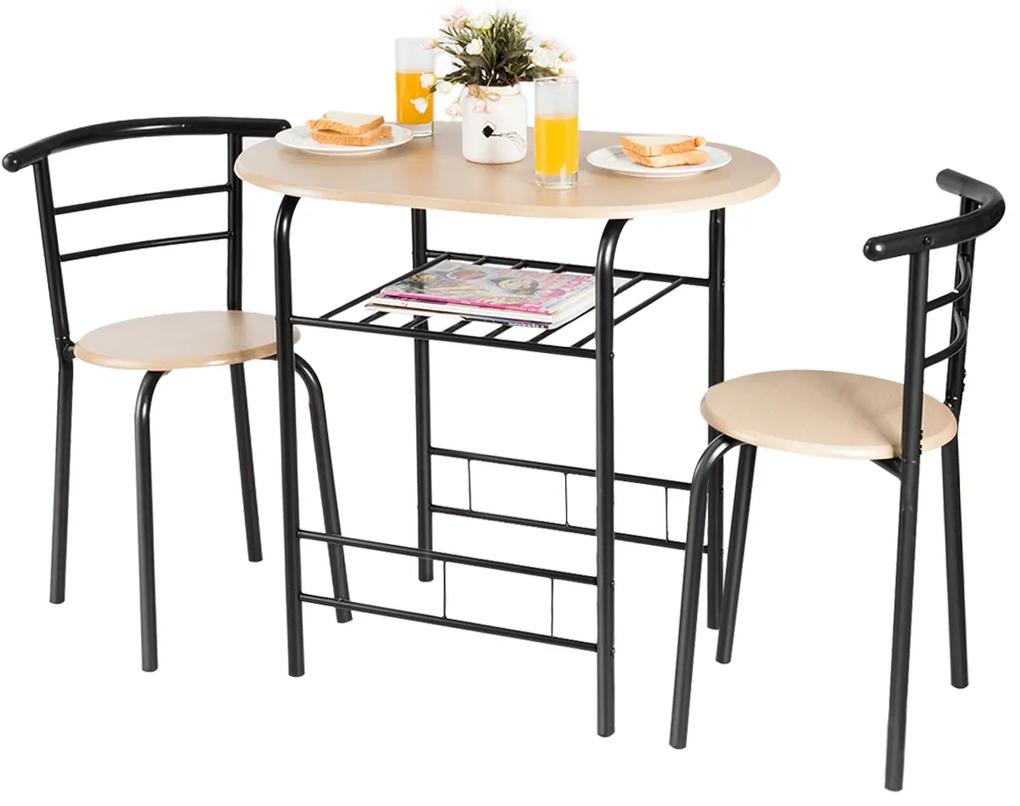 Costway Set di mobili 2 sedie e tavolo da pranzo Set 3 pezzi tavolo e 2 sgabelli da cucina Naturale e nero