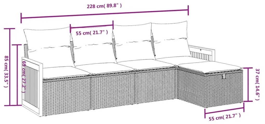 Set Divano da Giardino 5 pz con Cuscini Grigio in Polyrattan