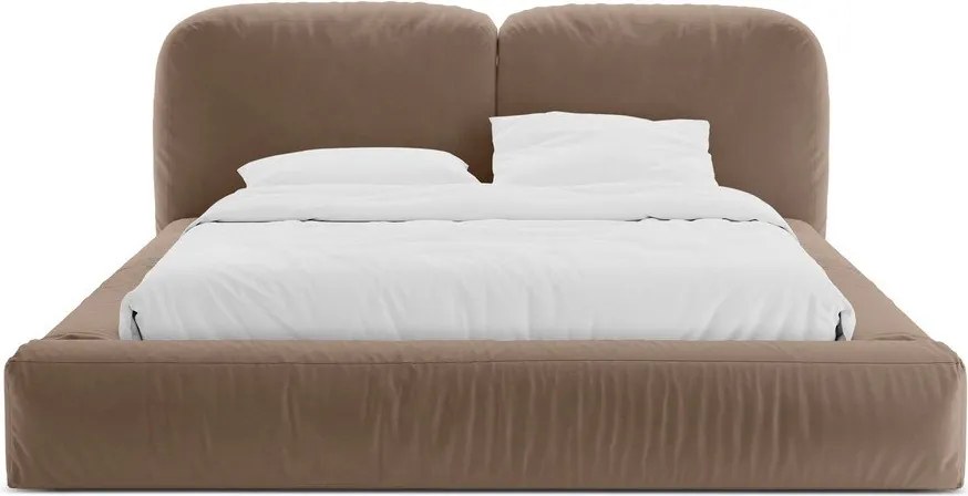 Letto matrimoniale imbottito marrone chiaro con contenitore con rete inclusa 200x200 cm Martina – Micadoni