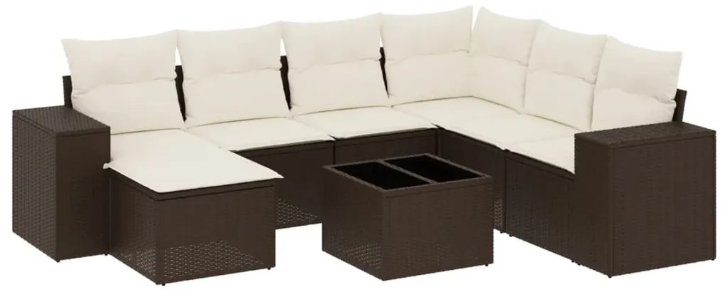 Set divani da giardino 8 pz con cuscini marrone in polyrattan