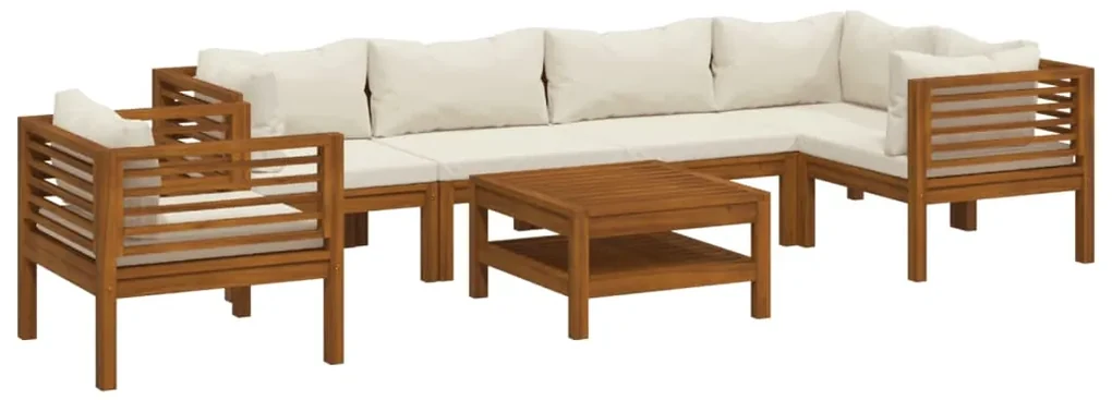Set divani da giardino 7 pz con cuscini crema in legno acacia