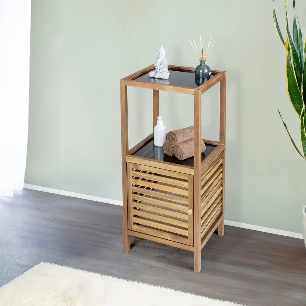Mobile per bagno nero/di colore naturale in acacia massiccia basso/stretto 39,5x86 cm Fondi – Wenko