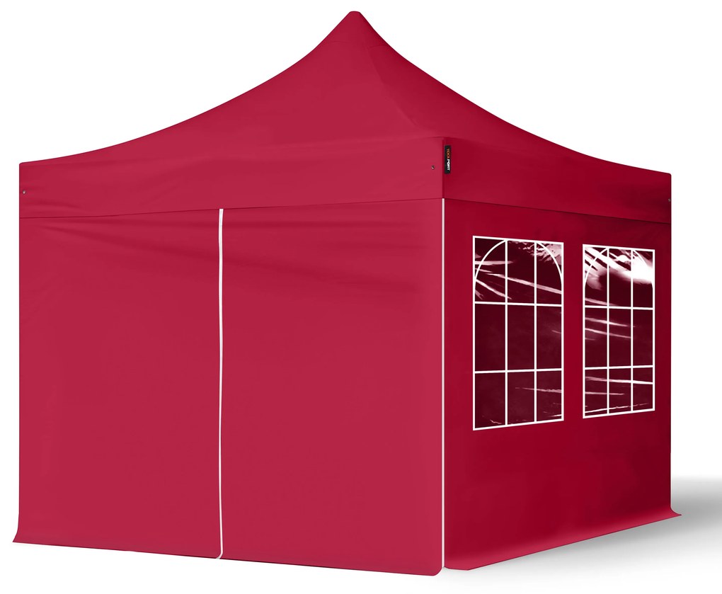 TOOLPORT 3x3m gazebo pieghevole con laterali (finestre), ECONOMY acciaio, rosso - (582631)