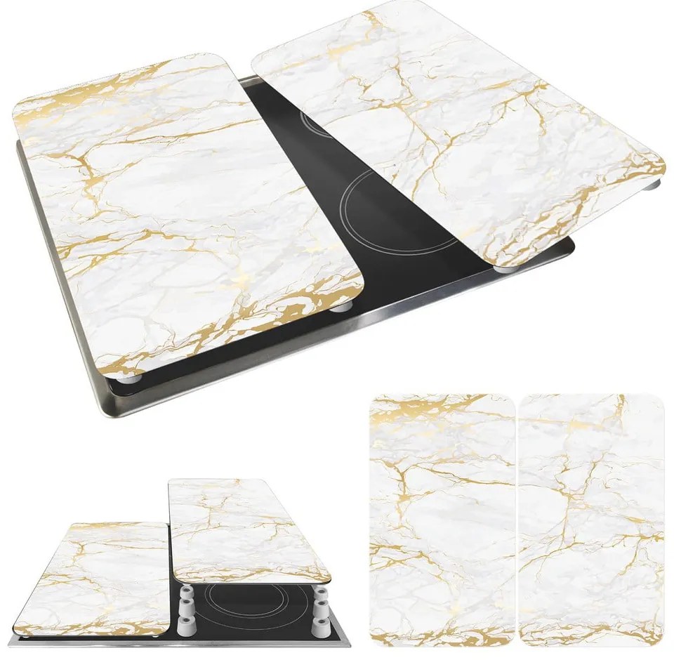 Set di 2 copri stufe in vetro in marmo bianco-oro, 52 x 30 cm Universal - Wenko