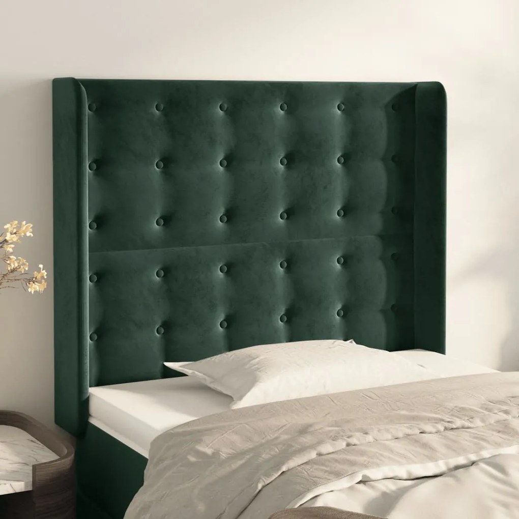 Testiera Ad Orecchio Verde Scuro 83x16x118/128 Cm İn Velluto /