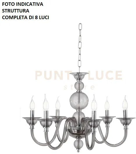 Lampadario tebe 8 luci fume' e cromo attacco e14 d.87cm